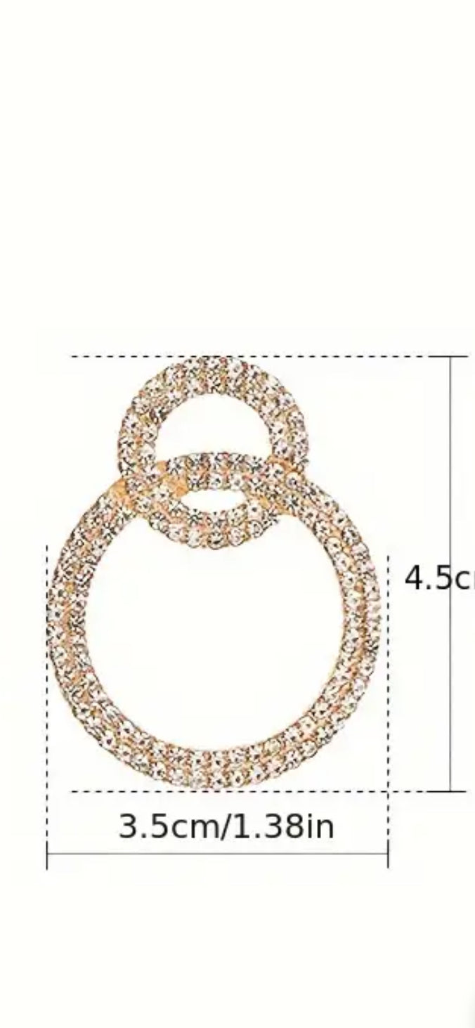 032 Exaggerated Shiny Double Hollow Circle Design Dangle Earrings Alloy Jewelry Rhinestones Inlaid Elegant Luxury Style Wedding Ornaments