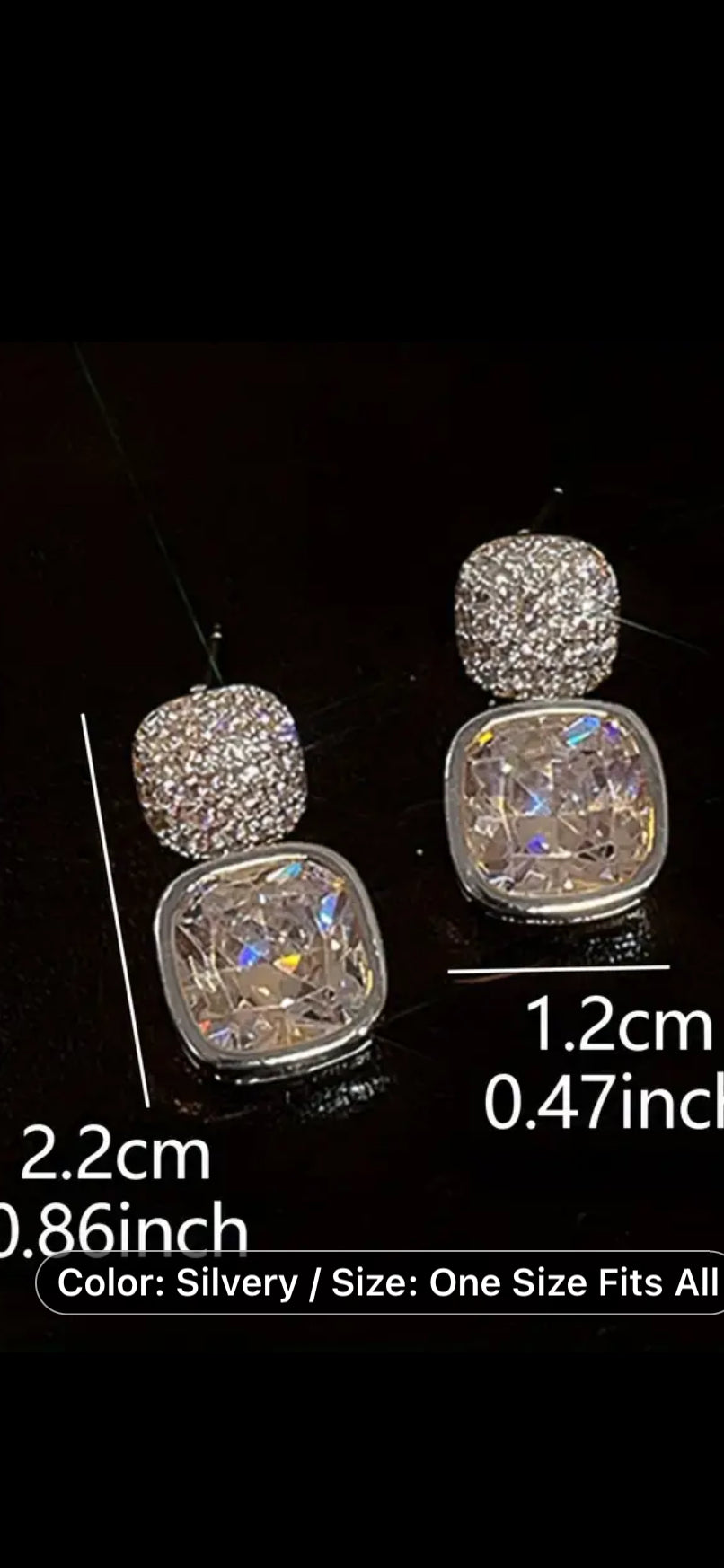 049 1 Pair Ladies' Bling Bling Elegant Style Rhinestone Square Drop Earrings, French Vintage Style, Perfect For Daily Wear And Banquets