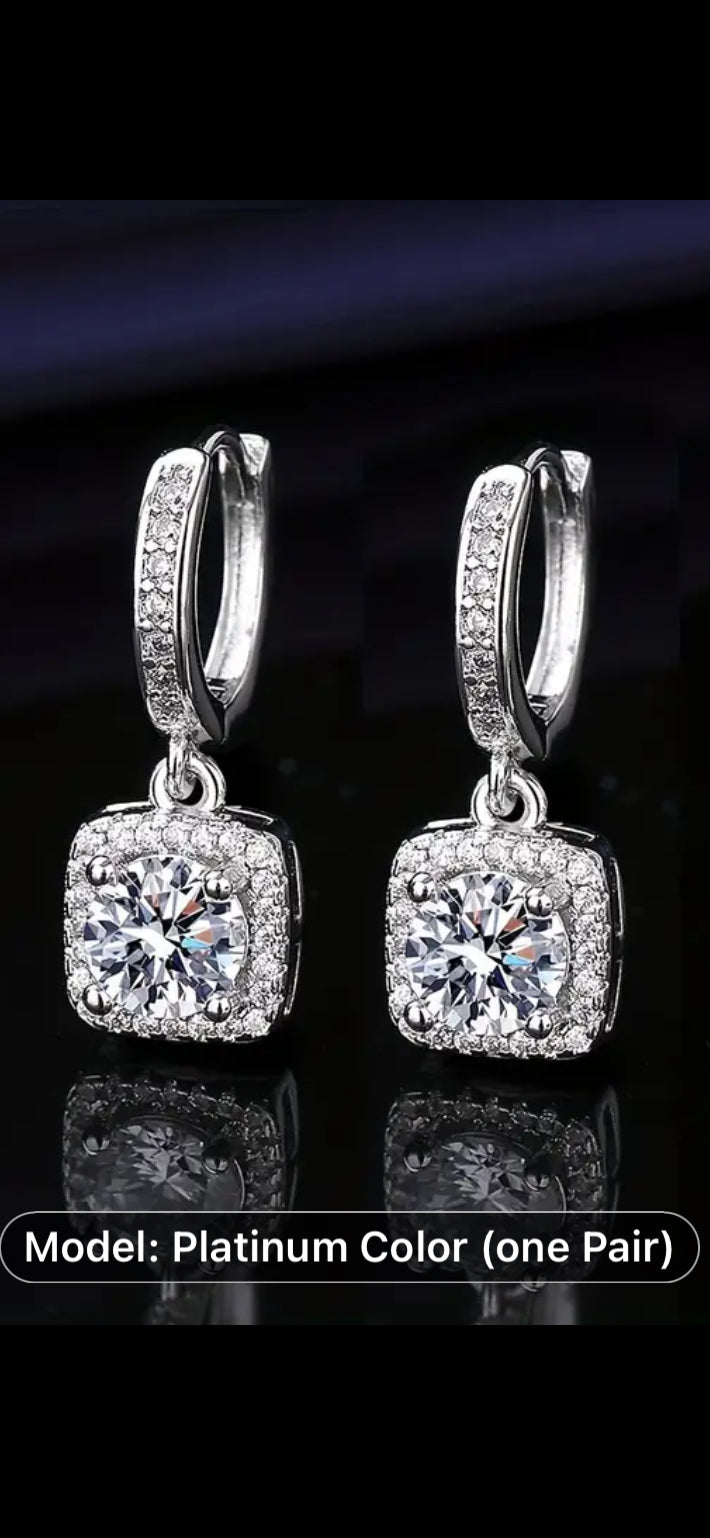 054 Elegant Vintage-Inspired Square Zircon Drop Earrings For Women - Copper With Sparkling Cubic Zirconia, Perfect For Everyday Wear