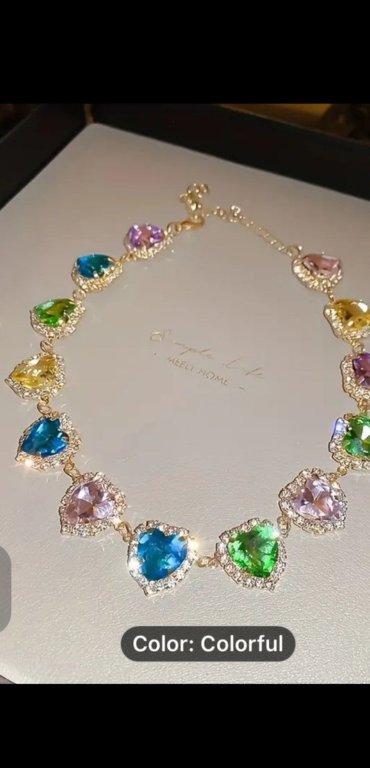 018 Colorful Zircon Decor Clavicle Chain Light Luxury Choker Necklace For Wedding Party Banquet Wear