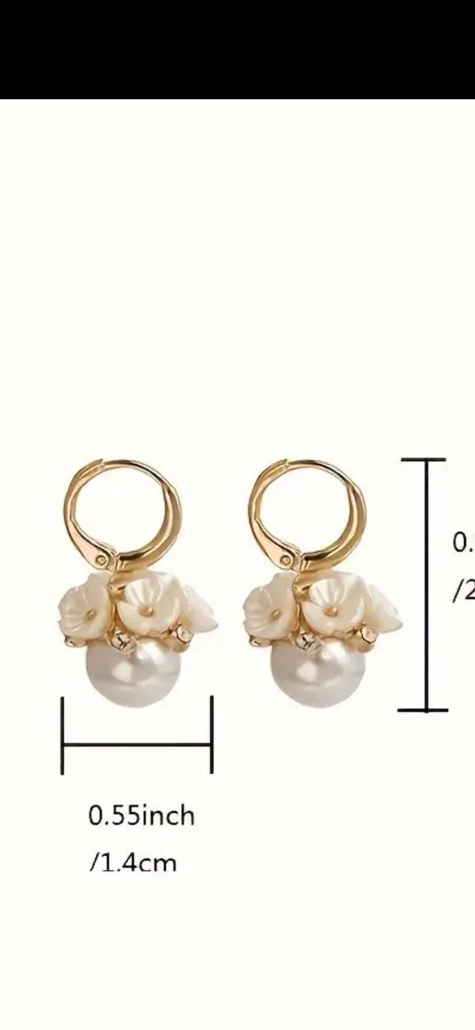 031 Trendy And Delicate Faux Pearl Flower Basket Hoop Earrings For Ladies, Rhinestone Decor Unique And Fashionable Ear Jewelry Accessories