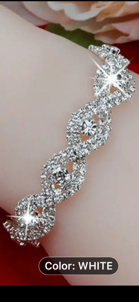 053 Elegant Austrian Crystal Infinity Bracelet - Deluxe Rhinestone Bangle For Women, Perfect Birthday Gift Jewelry For Women