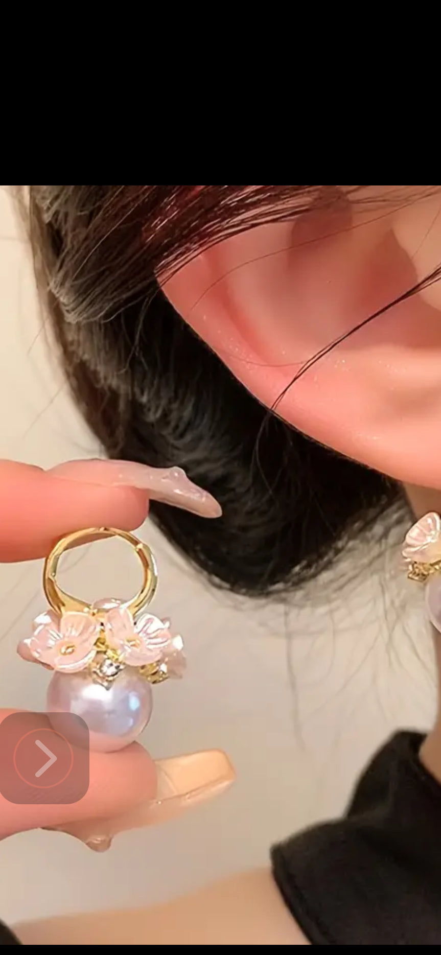 031 Trendy And Delicate Faux Pearl Flower Basket Hoop Earrings For Ladies, Rhinestone Decor Unique And Fashionable Ear Jewelry Accessories