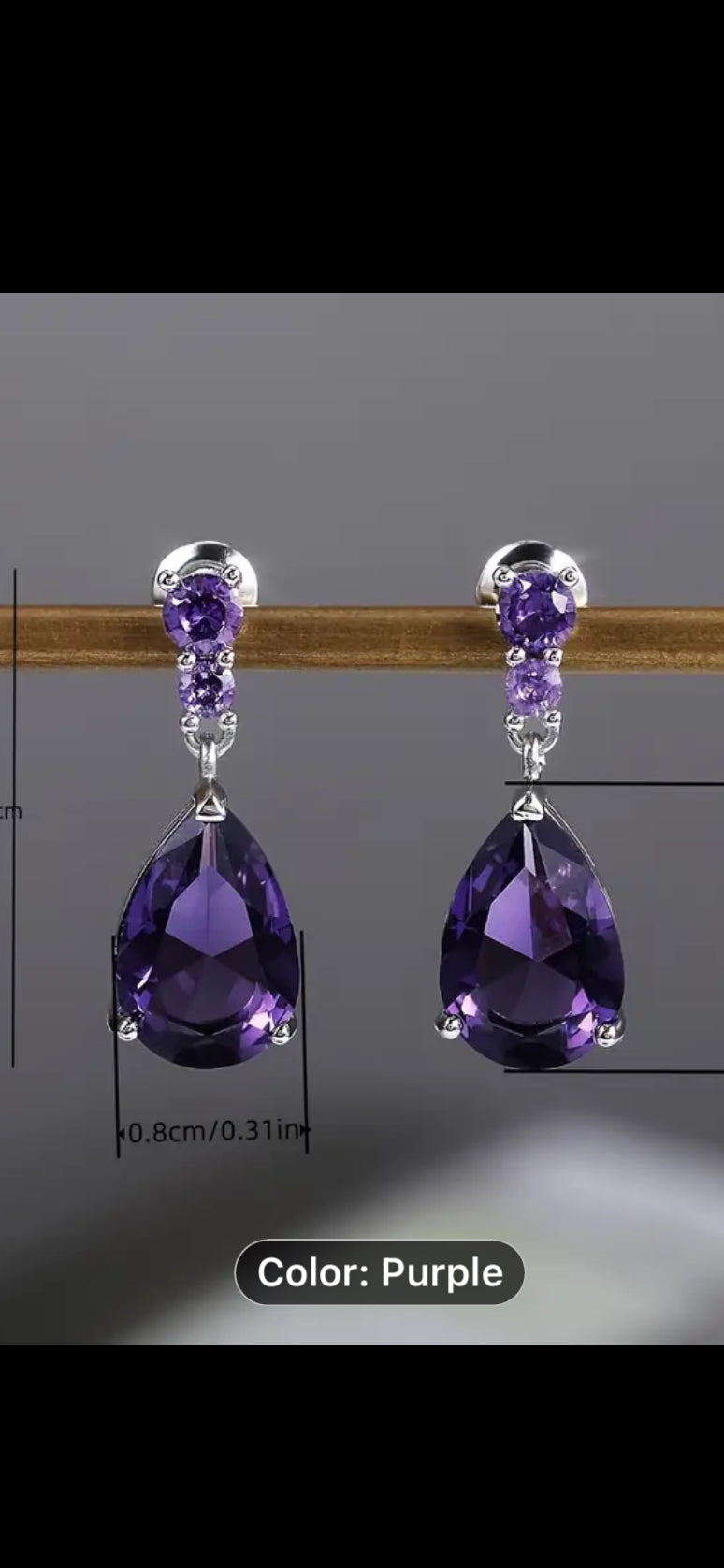 016 Purple Droplet Shape Synthetic Gems Decor Dangle Earrings Elegant Simple Style Silver Plated Jewelry Trendy Female Gift