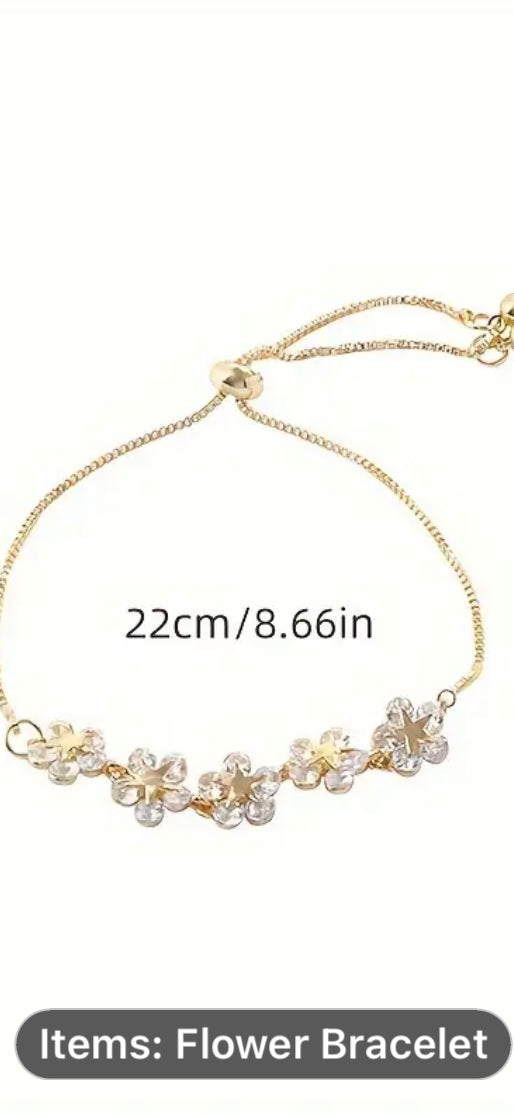 068 1PC Adjustable Flower Beads Chain Bracelet, Jewelry Decor For Girls