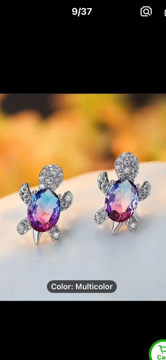 007 1/2/7pairs Cute Zircon Turtle Ear Stud Earrings, Multiple Colors Jewelry, Festival Gifts