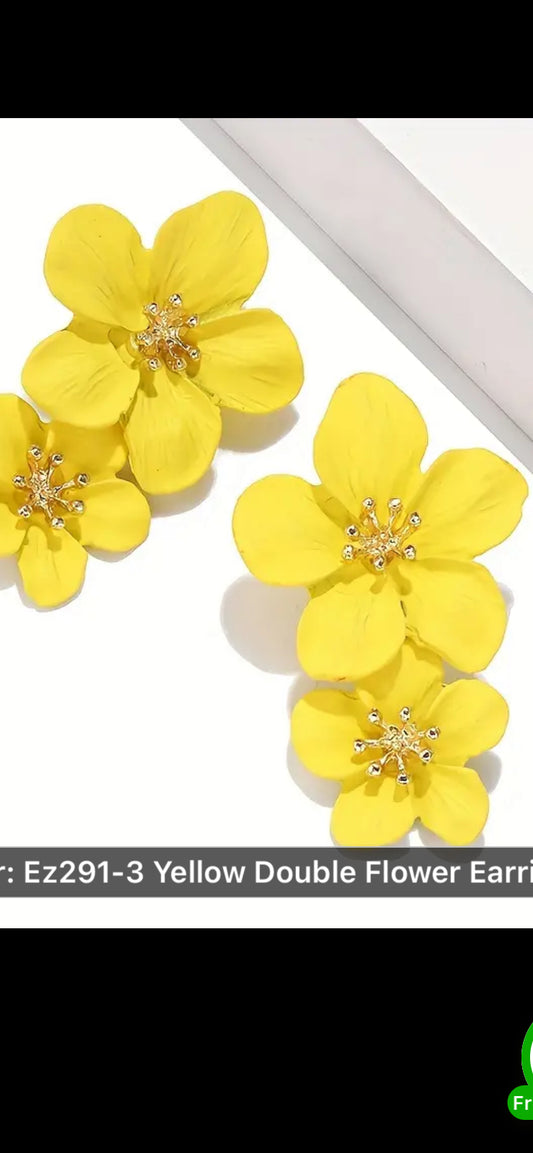 073 1pair Simple Multicolor Double Layer Flower Stud Earrings For King's Day