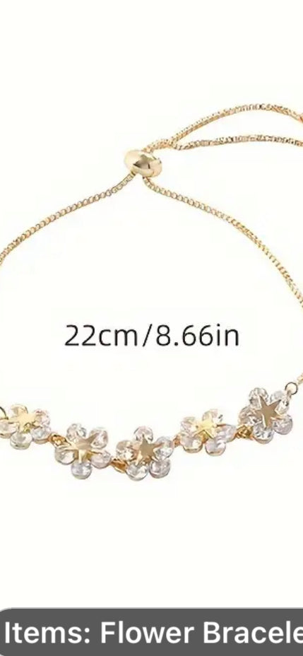 068 1PC Adjustable Flower Beads Chain Bracelet, Jewelry Decor For Girls