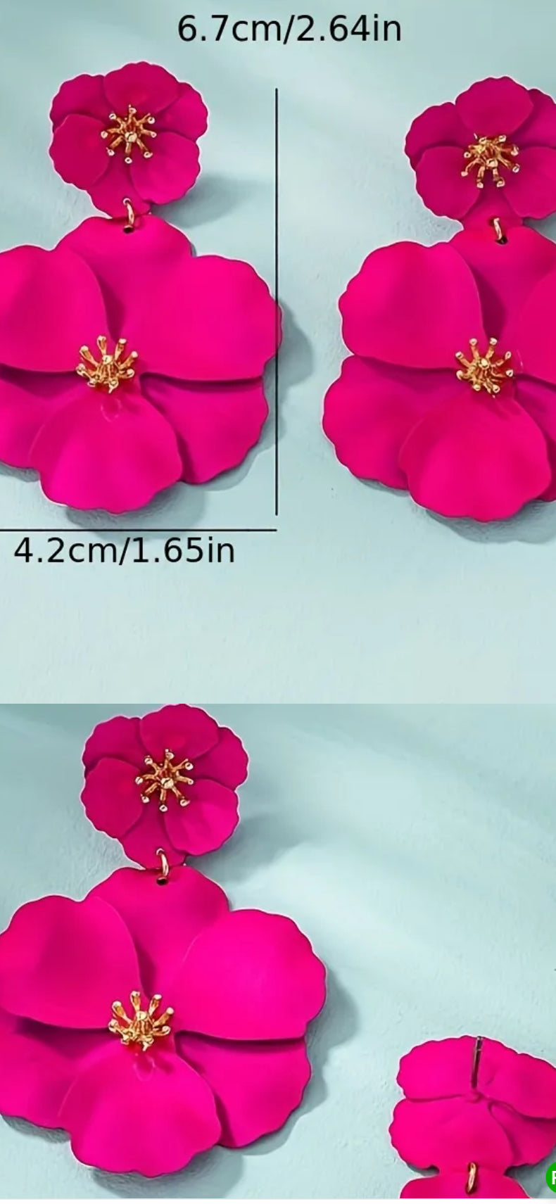 076 Pair Of Rose Red Fashion Flower Drop Earrings, Beautiful Novel Style Exaggerate Banquet Party Travel Wear Women Ear Jewelry