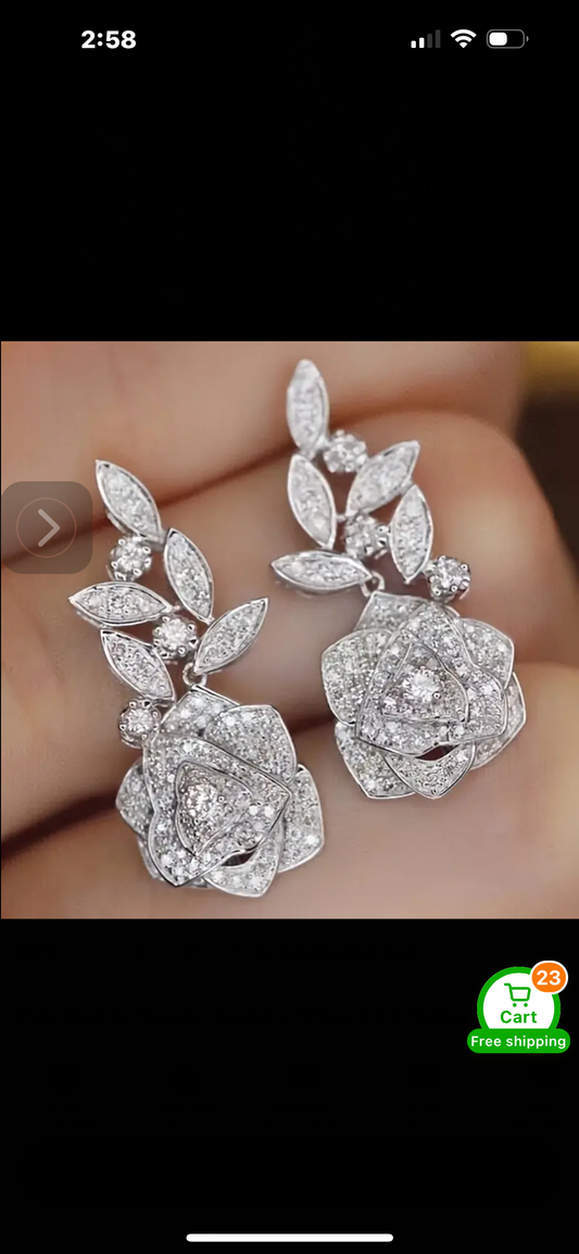 004 Exquisite Rose Leaf Design Shiny Zircon Inlaid Dangle Earrings Elegant Luxury Style Delicate Female Ear Ornaments