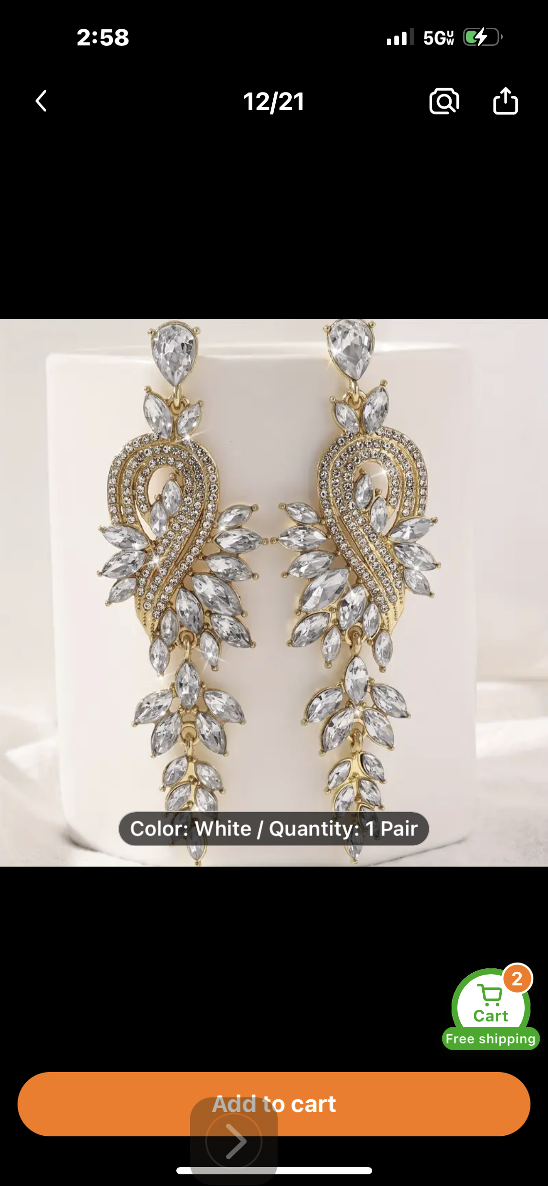 063 2pcs Geometric Rhinestones Decor Long Leaf Dangle Earrings