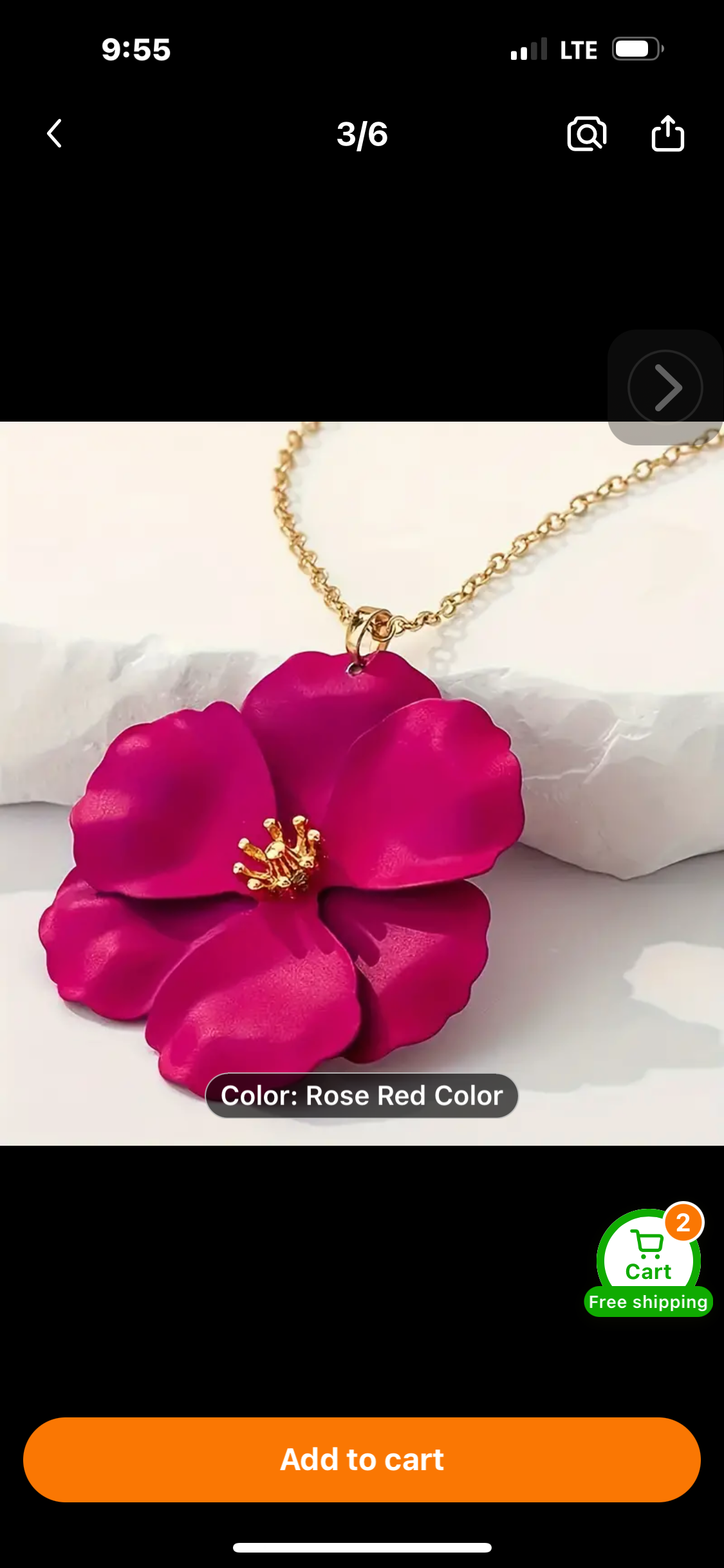 075 Chic Style Fuchsia Flower Pendant Necklace, Sexy Style, Elegant Golden Chain Floral Jewelry For Women